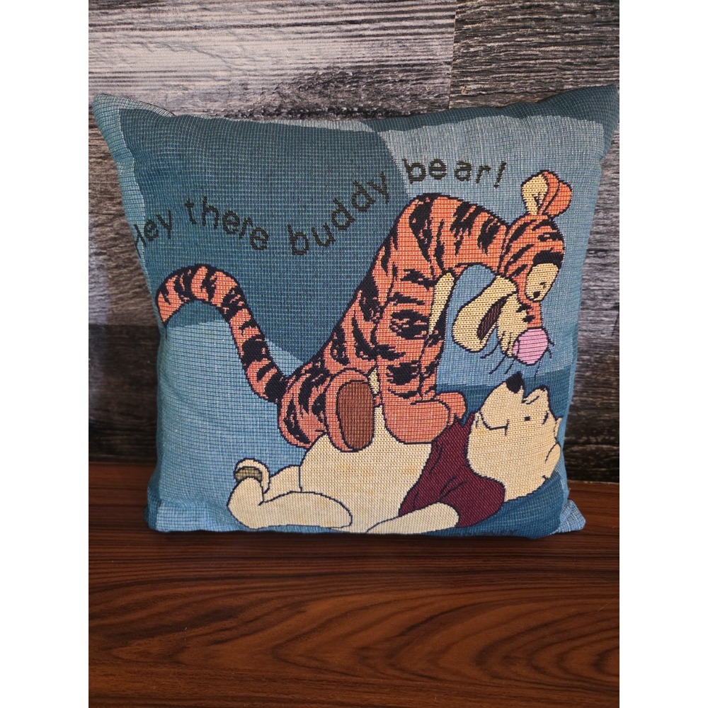 VTG Disney POOH BEAR TIGGER 11 x 11 Tapestry Throw Pillow "Hey There Buddy Bear"